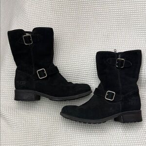 UGG Women's Black Suede Moto Boots - Size 9